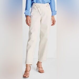 Future Collective Kahlana Barfield Brown Cream Mid Rise Tapered Leg  jeans